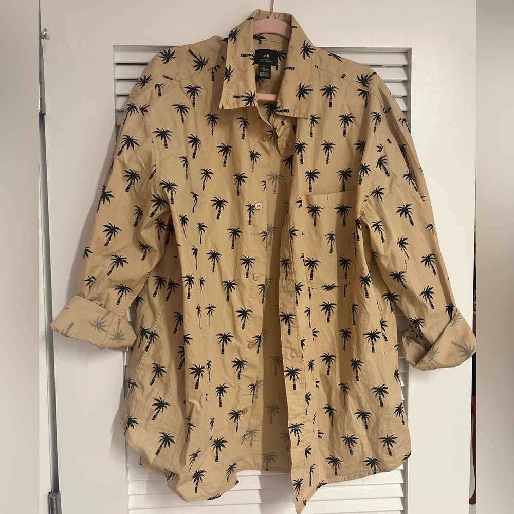 H&M Tan Casual Button Down Shirt with Classic Style